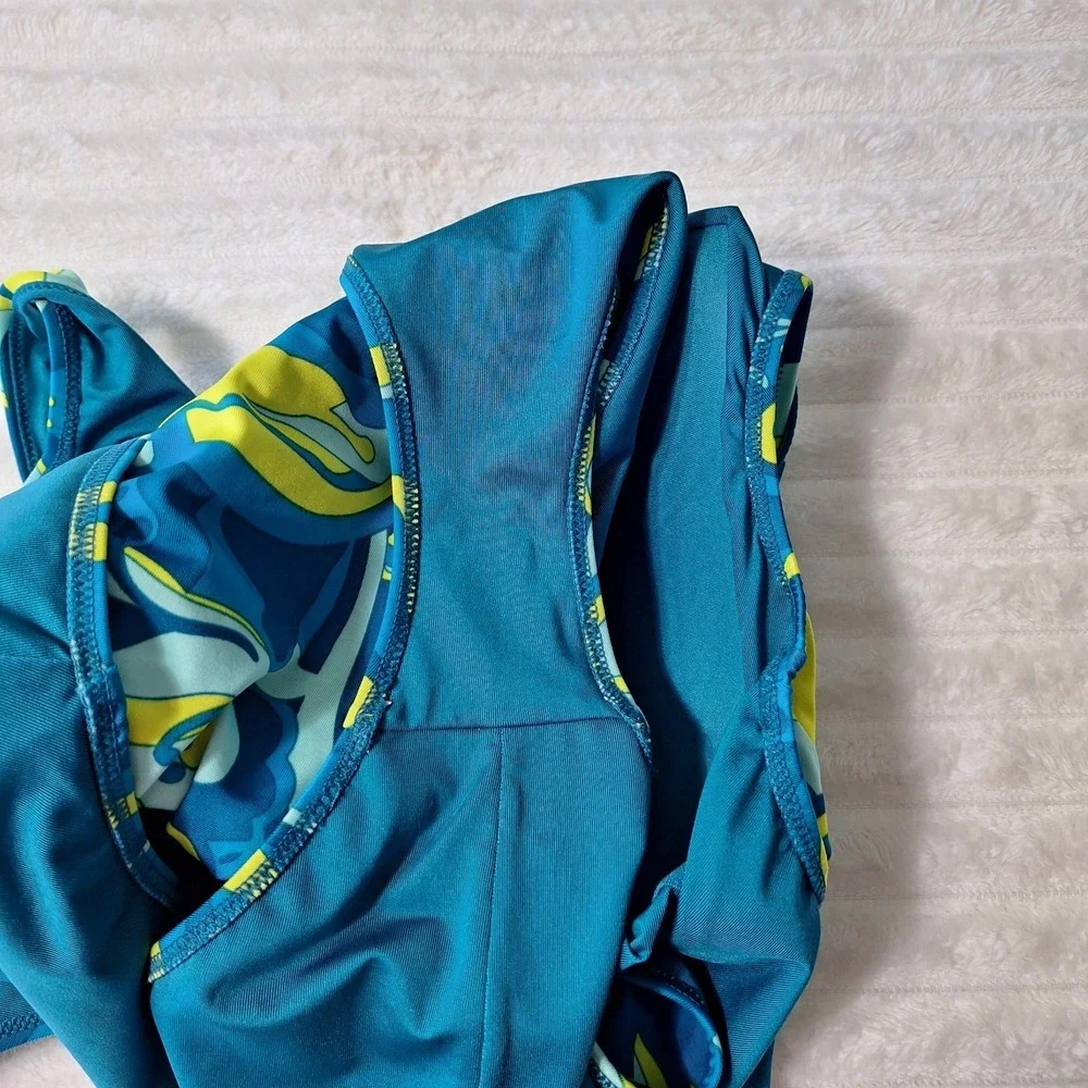 PSYCHEDELIC One Piece Swimsuit Womens 8‎ Teal Yellow Retro Abstract Padded Bra
